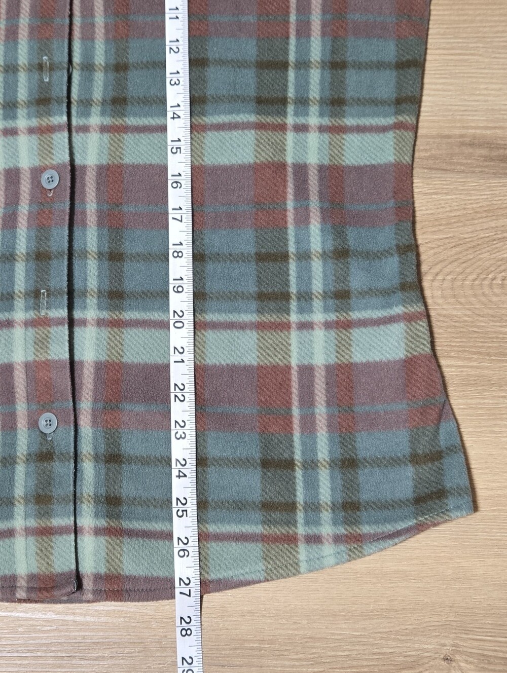 Button-Front Plaid Fleece Shirt in Mint & Rust - Picture 7 of 7